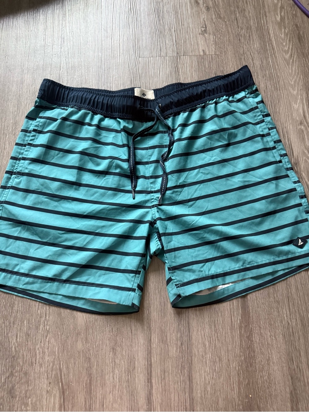 Sperry Teal and Navy Striped Swim Trunks Vacation Summer Preppy